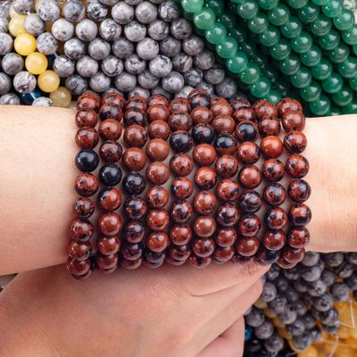 8MM Mahogany Jasper Polished Smooth Loose Bead Untuk Kerajinan DIY Perhiasan Perhiasan
