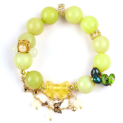 Tangan Batu permata ber manik Gelang Lemon Jade Batu Gelang Adjustable Peal Charms Gelang Untuk pesta Pakai harian