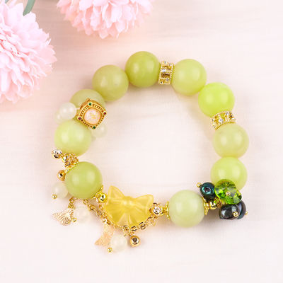 Tangan Batu permata ber manik Gelang Lemon Jade Batu Gelang Adjustable Peal Charms Gelang Untuk pesta Pakai harian