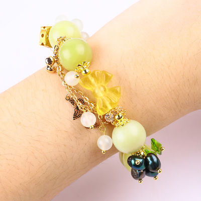 Tangan Batu permata ber manik Gelang Lemon Jade Batu Gelang Adjustable Peal Charms Gelang Untuk pesta Pakai harian