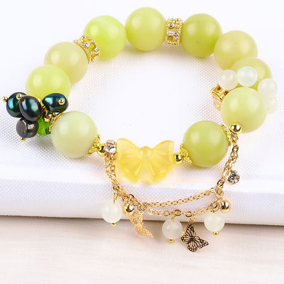 Tangan Batu permata ber manik Gelang Lemon Jade Batu Gelang Adjustable Peal Charms Gelang Untuk pesta Pakai harian