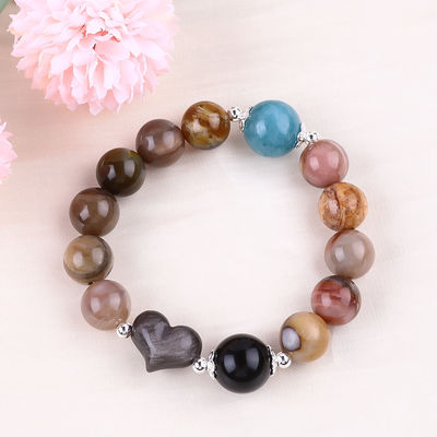 Handmade Batu permata manik-manik Gelang Kayu Batu Petrified Alam Gelang Peel Charms Adjustable Gelang Untuk pesta setiap hari