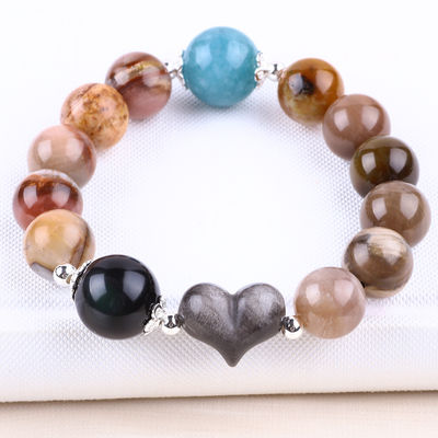 Handmade Batu permata manik-manik Gelang Kayu Batu Petrified Alam Gelang Peel Charms Adjustable Gelang Untuk pesta setiap hari