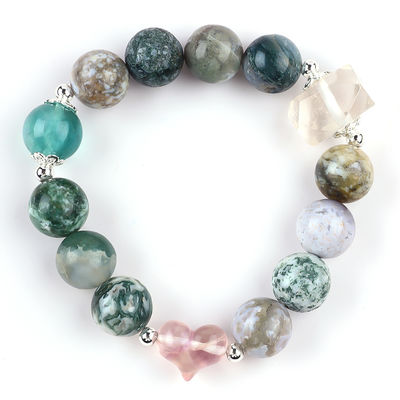 Handmade Batu permata manik-manik Gelang Kayu Batu Petrified Alam Gelang Adjustable Heart Charms Gelang Untuk pesta harian