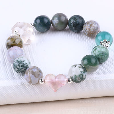 Handmade Batu permata manik-manik Gelang Kayu Batu Petrified Alam Gelang Adjustable Heart Charms Gelang Untuk pesta harian