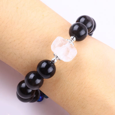 Handmade Batu permata bermata gelang Perak alami Obsidian berkilau Batu gelang Adjustable Heart Charm Gelang Untuk pesta