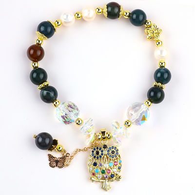 Handmade Batu permata bermata gelang Natural India Agate Batu gelang Adjustable Owl Charms gelang Untuk pesta setiap hari