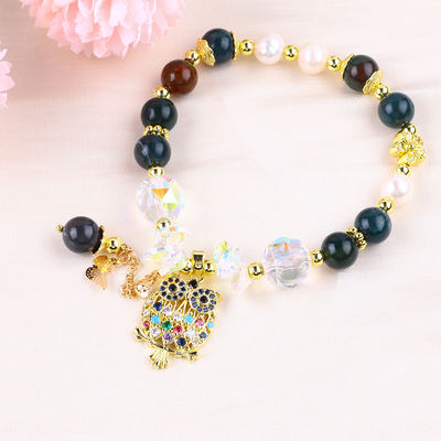 Handmade Batu permata bermata gelang Natural India Agate Batu gelang Adjustable Owl Charms gelang Untuk pesta setiap hari