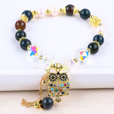 Handmade Batu permata bermata gelang Natural India Agate Batu gelang Adjustable Owl Charms gelang Untuk pesta setiap hari
