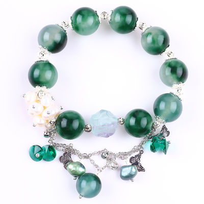 Tangan Batu permata ber manik gelang Hijau Kalsedoni Batu gelang Adjustable Peal Charm Gelang Untuk pesta pemakaian sehari-hari