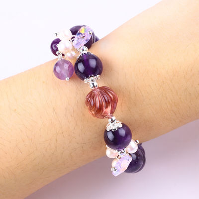 Tangan Batu permata ber manik gelang Amethyst Batu Gelap Gelang Peel Charms Adjustable Gelang Untuk pesta Pakai harian