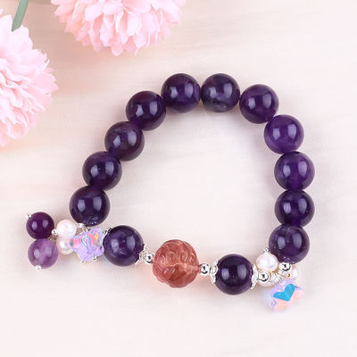Tangan Batu permata ber manik gelang Amethyst Batu Gelap Gelang Peel Charms Adjustable Gelang Untuk pesta Pakai harian