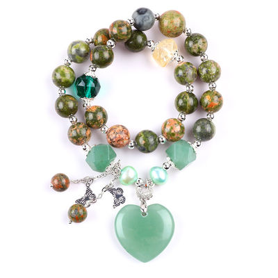 Handmade Batu permata Berkualitas Gelang Batu Unakite Alam Gelang Adjustable Heart Green Aventurine Charms Gelang Untuk P