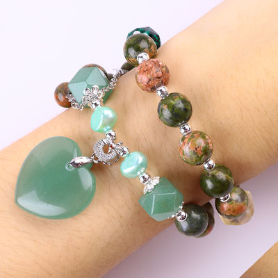 Handmade Batu permata Berkualitas Gelang Batu Unakite Alam Gelang Adjustable Heart Green Aventurine Charms Gelang Untuk P