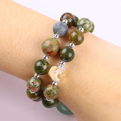 Handmade Batu permata Berkualitas Gelang Batu Unakite Alam Gelang Adjustable Heart Green Aventurine Charms Gelang Untuk P