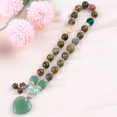 Handmade Batu permata Berkualitas Gelang Batu Unakite Alam Gelang Adjustable Heart Green Aventurine Charms Gelang Untuk P