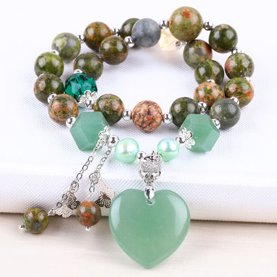 Handmade Batu permata Berkualitas Gelang Batu Unakite Alam Gelang Adjustable Heart Green Aventurine Charms Gelang Untuk P