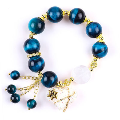 Handmade Batu permata manik-manik gelang Mata harimau biru alami Batu gelang Adjustable Heart Charms gelang Untuk pesta