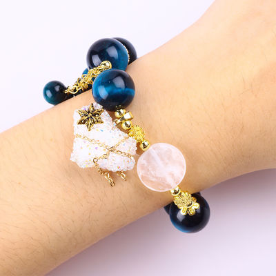 Handmade Batu permata manik-manik gelang Mata harimau biru alami Batu gelang Adjustable Heart Charms gelang Untuk pesta