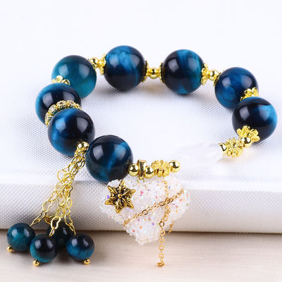 Handmade Batu permata manik-manik gelang Mata harimau biru alami Batu gelang Adjustable Heart Charms gelang Untuk pesta