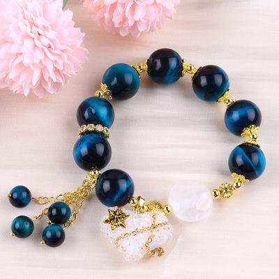 Handmade Batu permata manik-manik gelang Mata harimau biru alami Batu gelang Adjustable Heart Charms gelang Untuk pesta