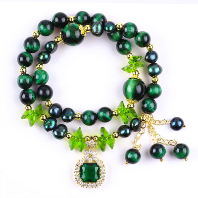 Handmade Batu permata manik-manik gelang Mata harimau hijau alami Batu gelang Adjustable Charms Gelang Untuk pesta setiap hari kami
