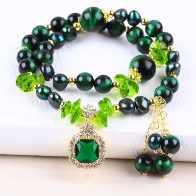 Handmade Batu permata manik-manik gelang Mata harimau hijau alami Batu gelang Adjustable Charms Gelang Untuk pesta setiap hari kami