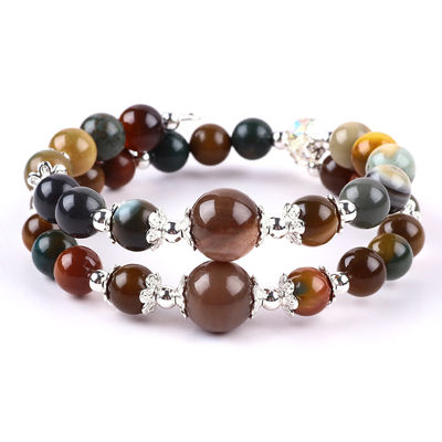 Handmade Gemstone Beaded Bangle Natural Indian Agate Stone Bracelet Adjustable Charms Bracelet Untuk Pesta Pakai Setiap Hari
