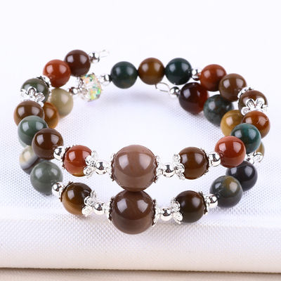 Handmade Gemstone Beaded Bangle Natural Indian Agate Stone Bracelet Adjustable Charms Bracelet Untuk Pesta Pakai Setiap Hari