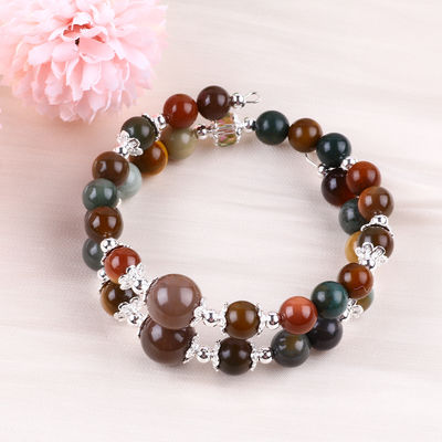 Handmade Gemstone Beaded Bangle Natural Indian Agate Stone Bracelet Adjustable Charms Bracelet Untuk Pesta Pakai Setiap Hari