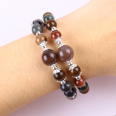 Handmade Gemstone Beaded Bangle Natural Indian Agate Stone Bracelet Adjustable Charms Bracelet Untuk Pesta Pakai Setiap Hari