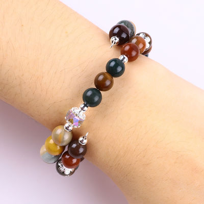 Handmade Gemstone Beaded Bangle Natural Indian Agate Stone Bracelet Adjustable Charms Bracelet Untuk Pesta Pakai Setiap Hari