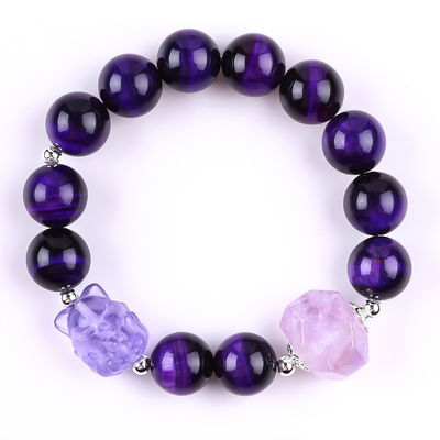 14mm Bead Smoky Quartz Crystal Bead Bracelet dengan Nine Tail Fox Carving
