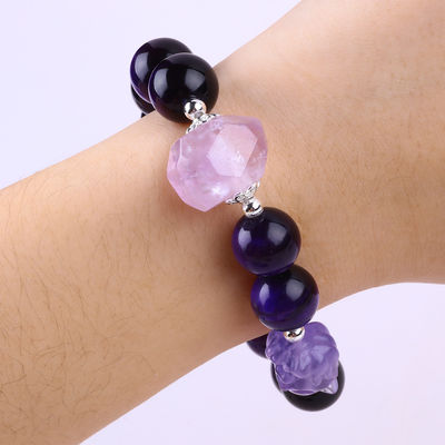 14mm Bead Smoky Quartz Crystal Bead Bracelet dengan Nine Tail Fox Carving