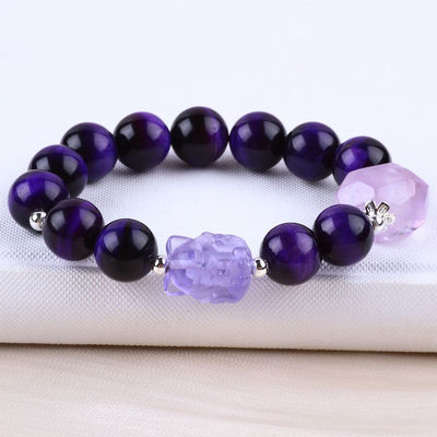 14mm Bead Smoky Quartz Crystal Bead Bracelet dengan Nine Tail Fox Carving