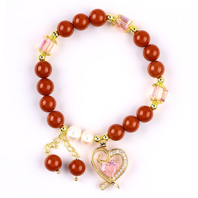 Natural Otentik 8MM Merah Jasper Air Tawar Mutiara Pink Heart Pesona halus Bulat Manik Untuk Teman Hadiah