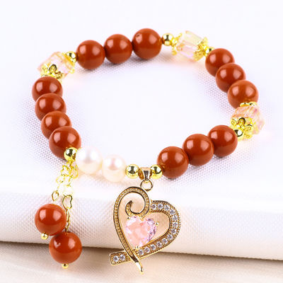 Natural Otentik 8MM Merah Jasper Air Tawar Mutiara Pink Heart Pesona halus Bulat Manik Untuk Teman Hadiah