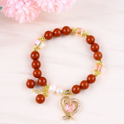 Natural Otentik 8MM Merah Jasper Air Tawar Mutiara Pink Heart Pesona halus Bulat Manik Untuk Teman Hadiah
