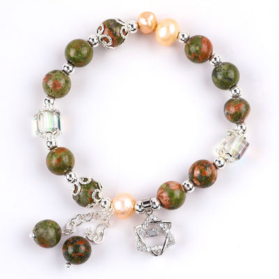 Batu Unakite Dan Mutiara Pink Dengan Pesona Bintang Healing Balance Bead Gelang Untuk Hadiah Perhiasan