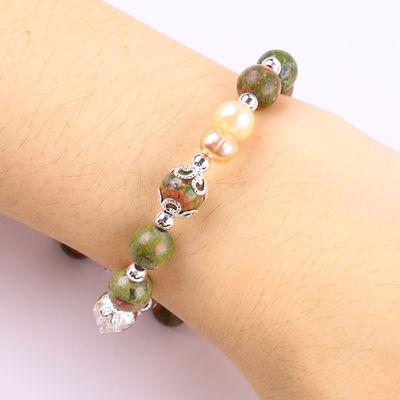 Batu Unakite Dan Mutiara Pink Dengan Pesona Bintang Healing Balance Bead Gelang Untuk Hadiah Perhiasan