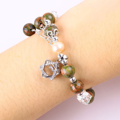 Batu Unakite Dan Mutiara Pink Dengan Pesona Bintang Healing Balance Bead Gelang Untuk Hadiah Perhiasan