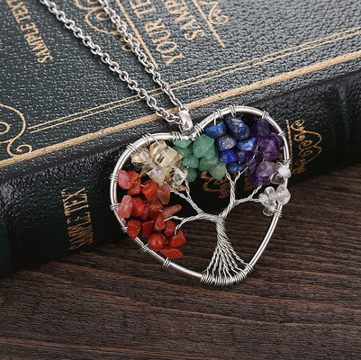 Meditasi Pohon Kehidupan Berbentuk Hati Chakra Batu Kristal Kalung Ukuran yang Bisa Disesuaikan