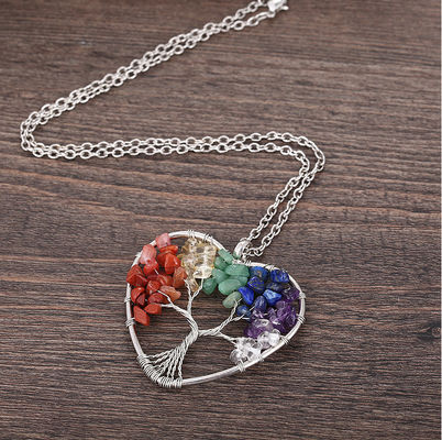 Meditasi Pohon Kehidupan Berbentuk Hati Chakra Batu Kristal Kalung Ukuran yang Bisa Disesuaikan