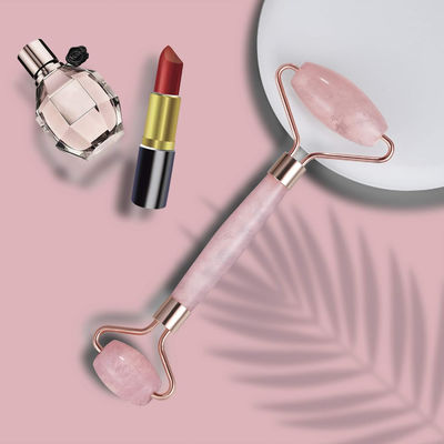 Crystal Stone Rose Quartz Jade Roller Untuk Perawatan Wajah / Menghilangkan Edema