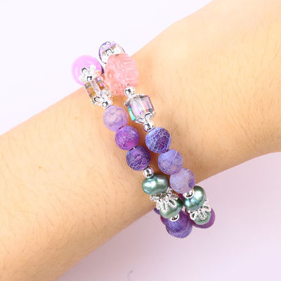 8MM Handmade DIY Weathered Agate Crystal Round Bead Adjustable Double Layer Bangle