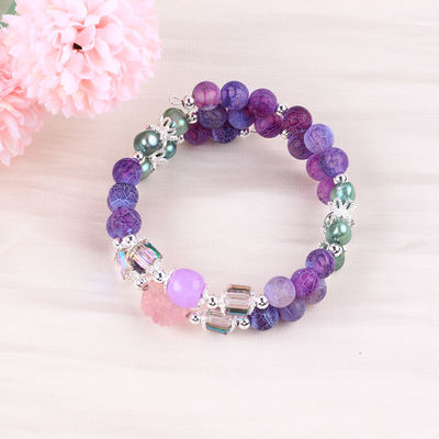 8MM Handmade DIY Weathered Agate Crystal Round Bead Adjustable Double Layer Bangle