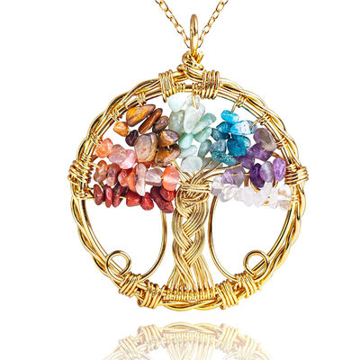 Golden Meditation Life Tree Chakra Healing Crystal Necklace Perhiasan