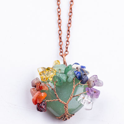 Unisex Green Aventurine Chakra Healing Crystal Necklace Chakra Batu Pendant