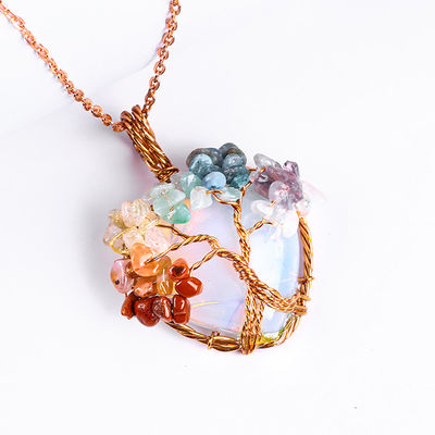 Rose Gold Healing Crystal Stone 7 Chakra Pohon Kehidupan Pendant