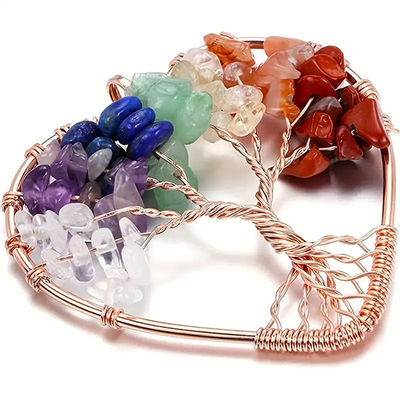 5 * 5cm Pohon Kehidupan Kalung Dengan Batu Chakra Pendant
